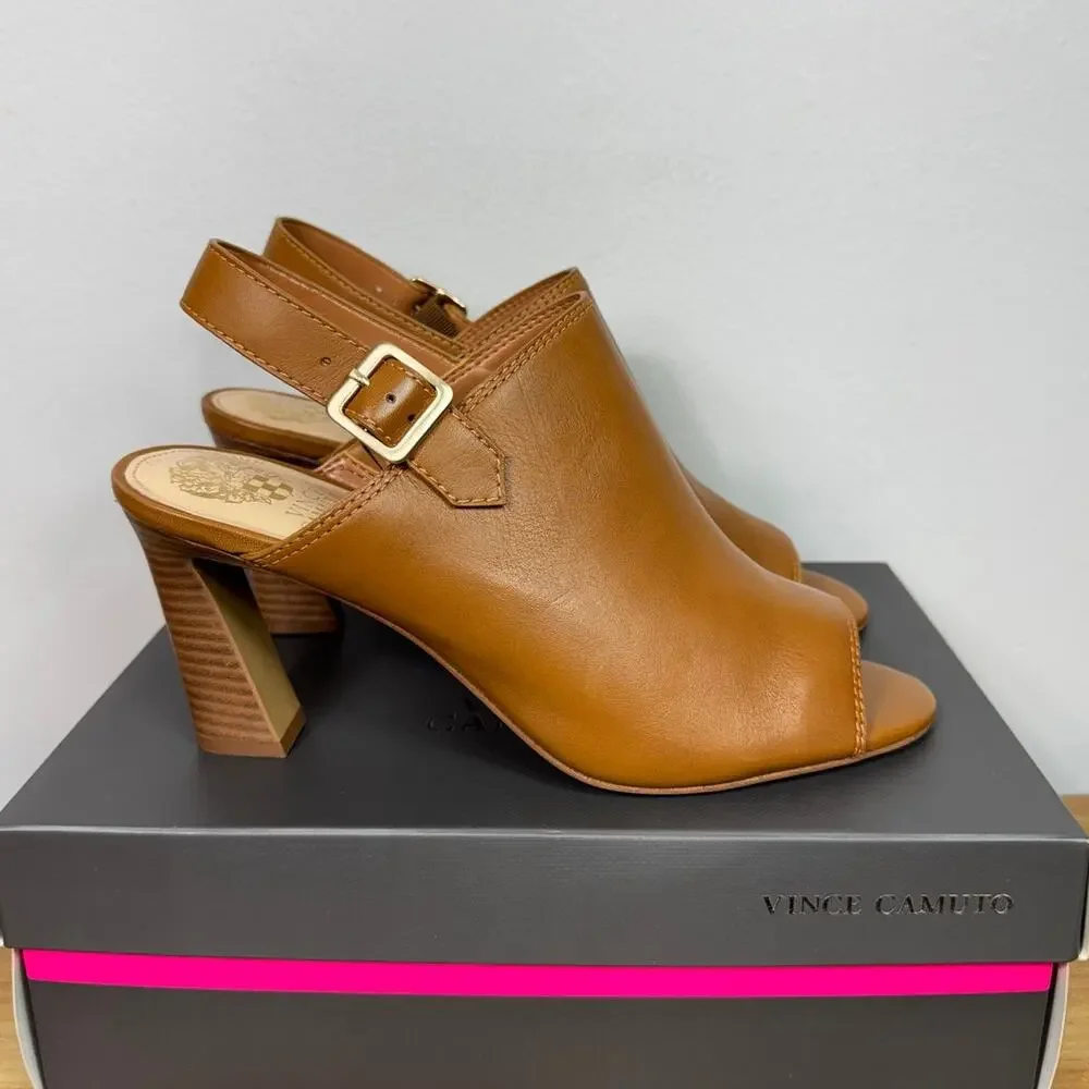 New Vince Camuto Landam Slingback Sandal in Brown Leather Women's Size 10
